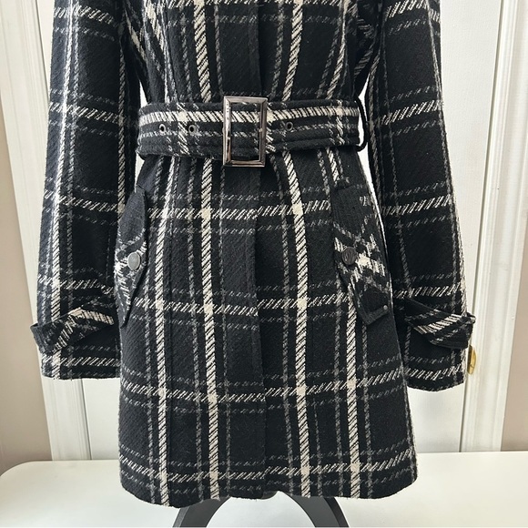 Ricki’s Chic Black Grey White Plaid Coat Belted Size XS - Picture 15 of 16